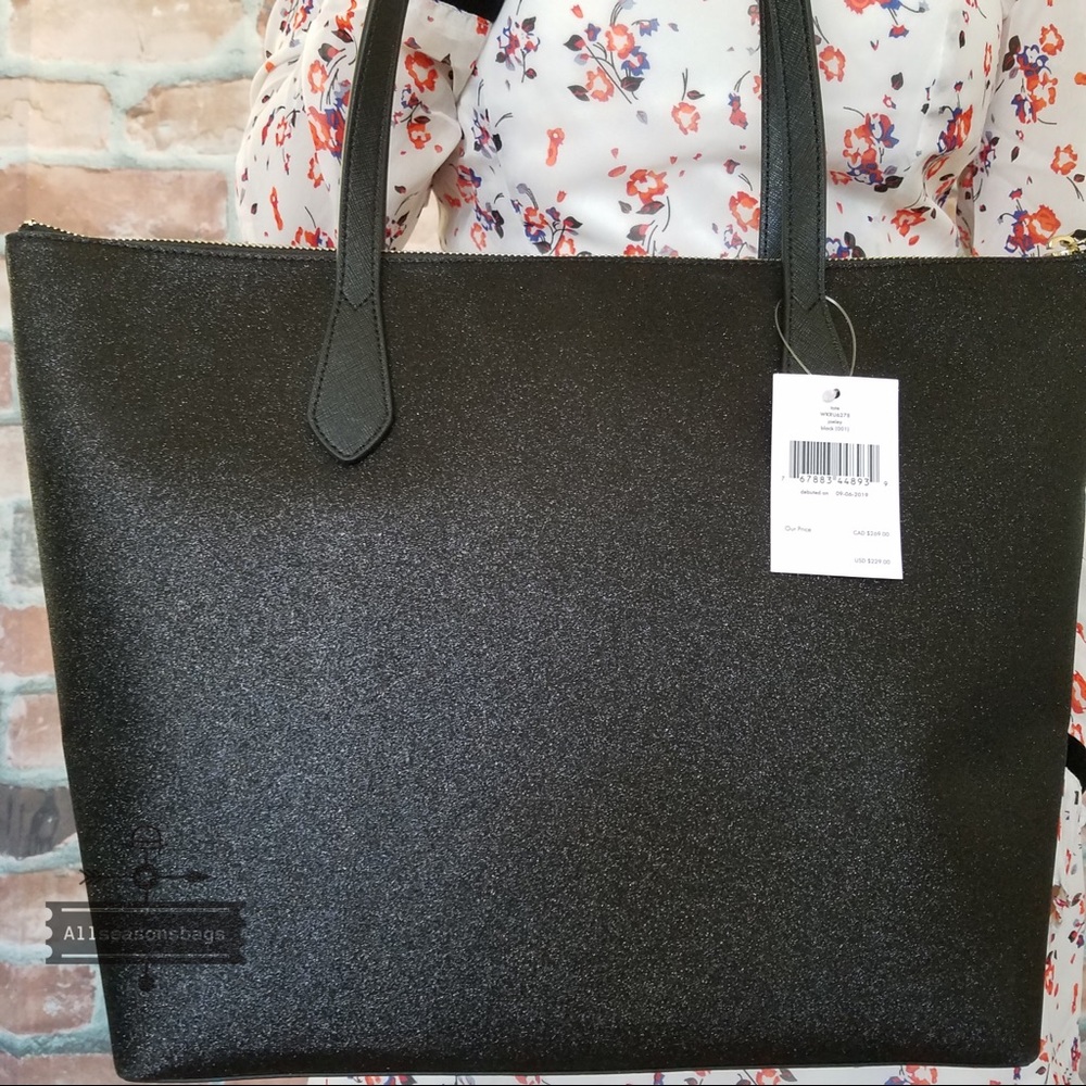 Kate spade LARGE joeley glitter TOTE black Bag NEW - Picture 2 of 8